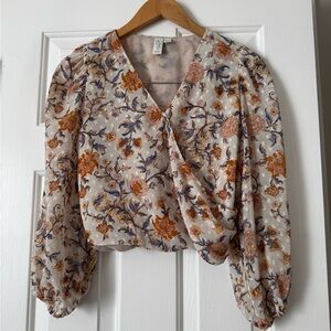 Joie Paisley Faux Wrap Cropped Blouse 0441